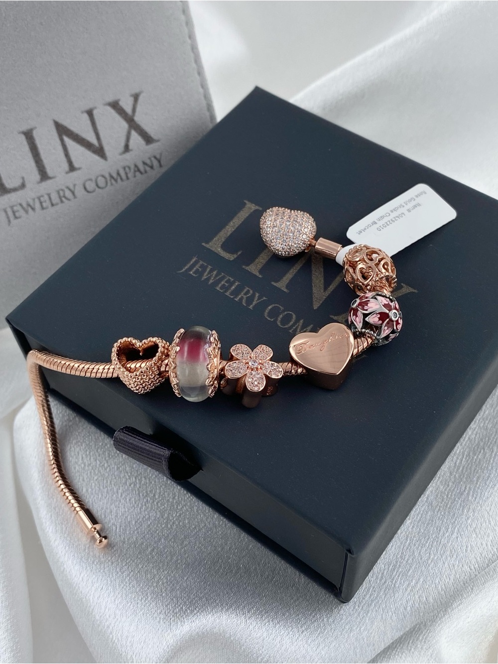 Linx Rose Gold Snake Chain Charm Bracelet with Daughter Themed Charms